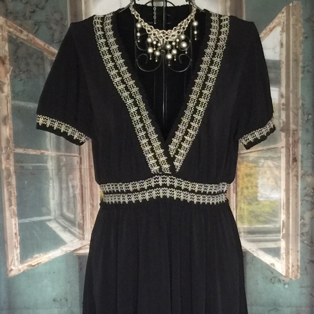 EUC Talbots Black dress with embroidered detail.